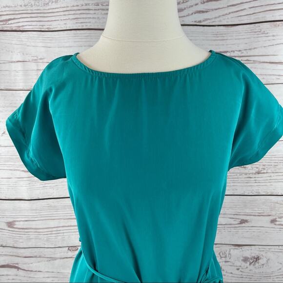 Paisley and Ivy teal blouse silky with thin tie belt - Picture 2 of 10